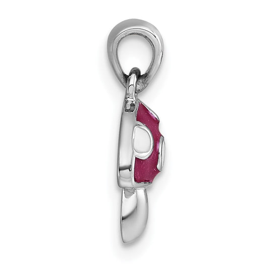 Sterling Silver Rhodium-plated Polished Red and White Enameled Mushroom Pendant QG7221P