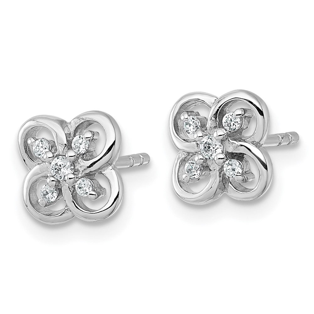 QG7222E Sterling Silver Rhodium-plated Polished Fancy Flower CZ Post Earrings
