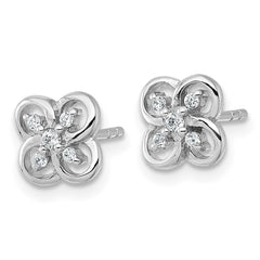 QG7222E Sterling Silver Rhodium-plated Polished Fancy Flower CZ Post Earrings