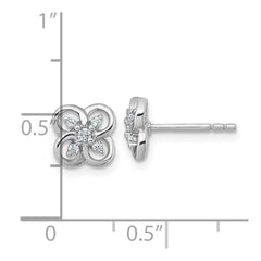 QG7222E Sterling Silver Rhodium-plated Polished Fancy Flower CZ Post Earrings