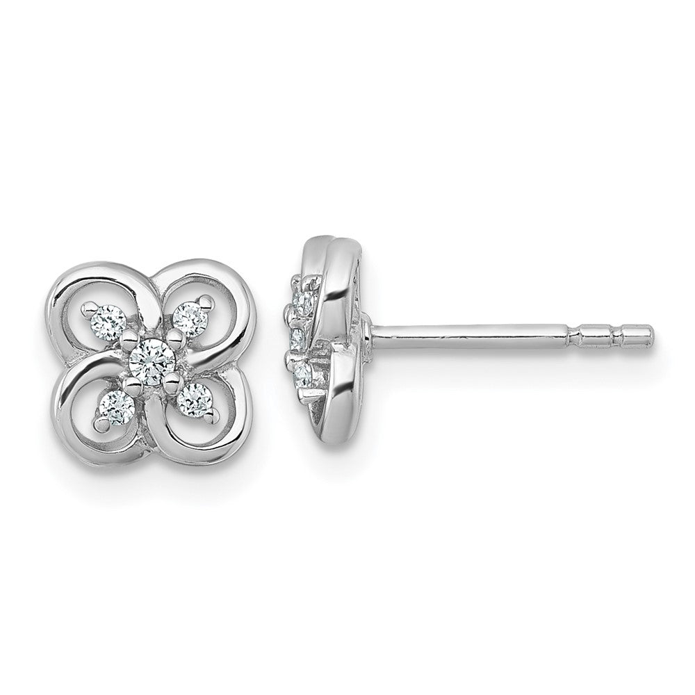 QG7222E Sterling Silver Rhodium-plated Polished Fancy Flower CZ Post Earrings