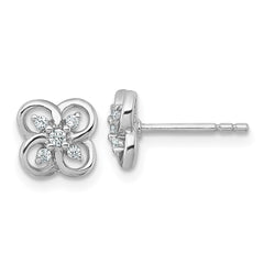 QG7222E Sterling Silver Rhodium-plated Polished Fancy Flower CZ Post Earrings