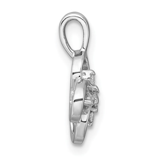 Sterling Silver Rhodium-plated Polished Fancy Flower CZ Pendant QG7222P