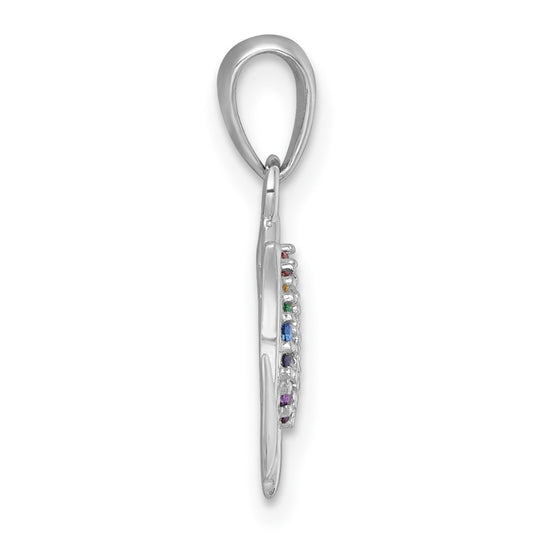 Sterling Silver Rhodium-plated Polished Rainbow Nano Crystals Tulip Pendant QG7226P