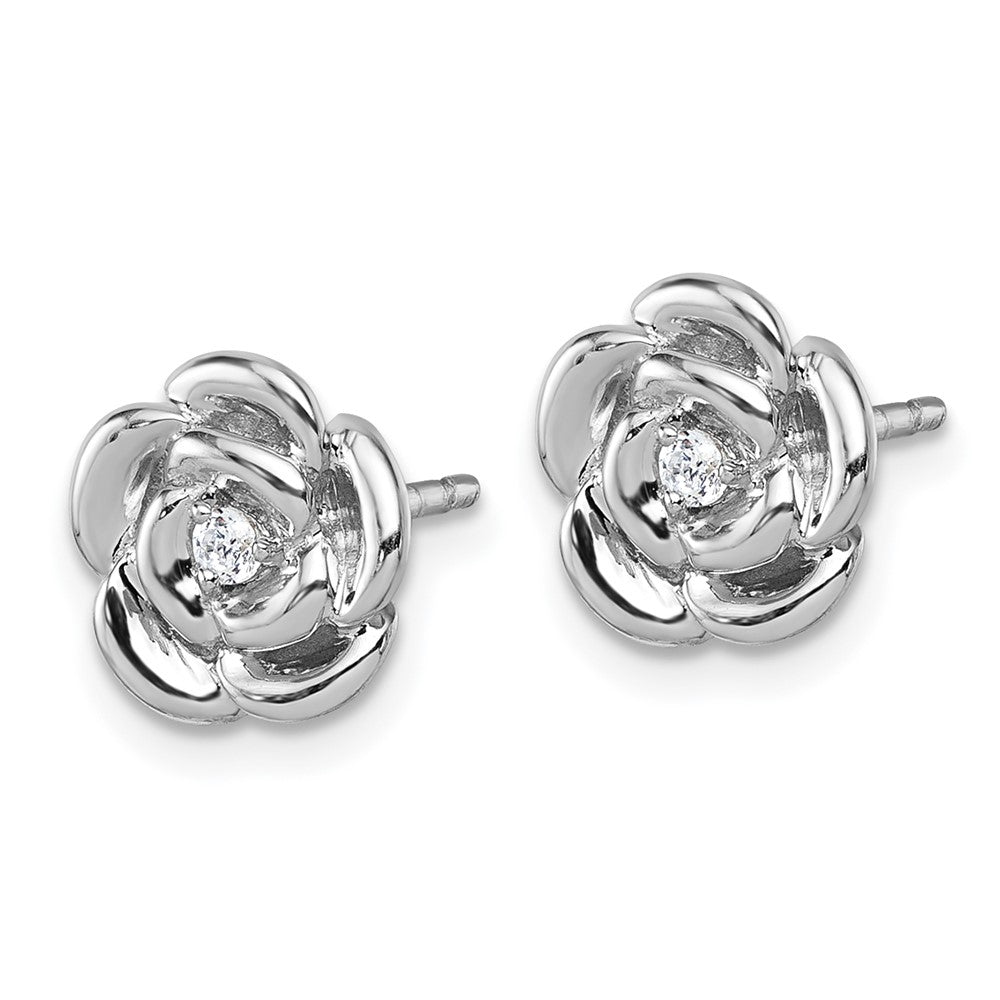 QG7227E Sterling Silver Rhodium-plated Polished White CZ Flower Post Earrings