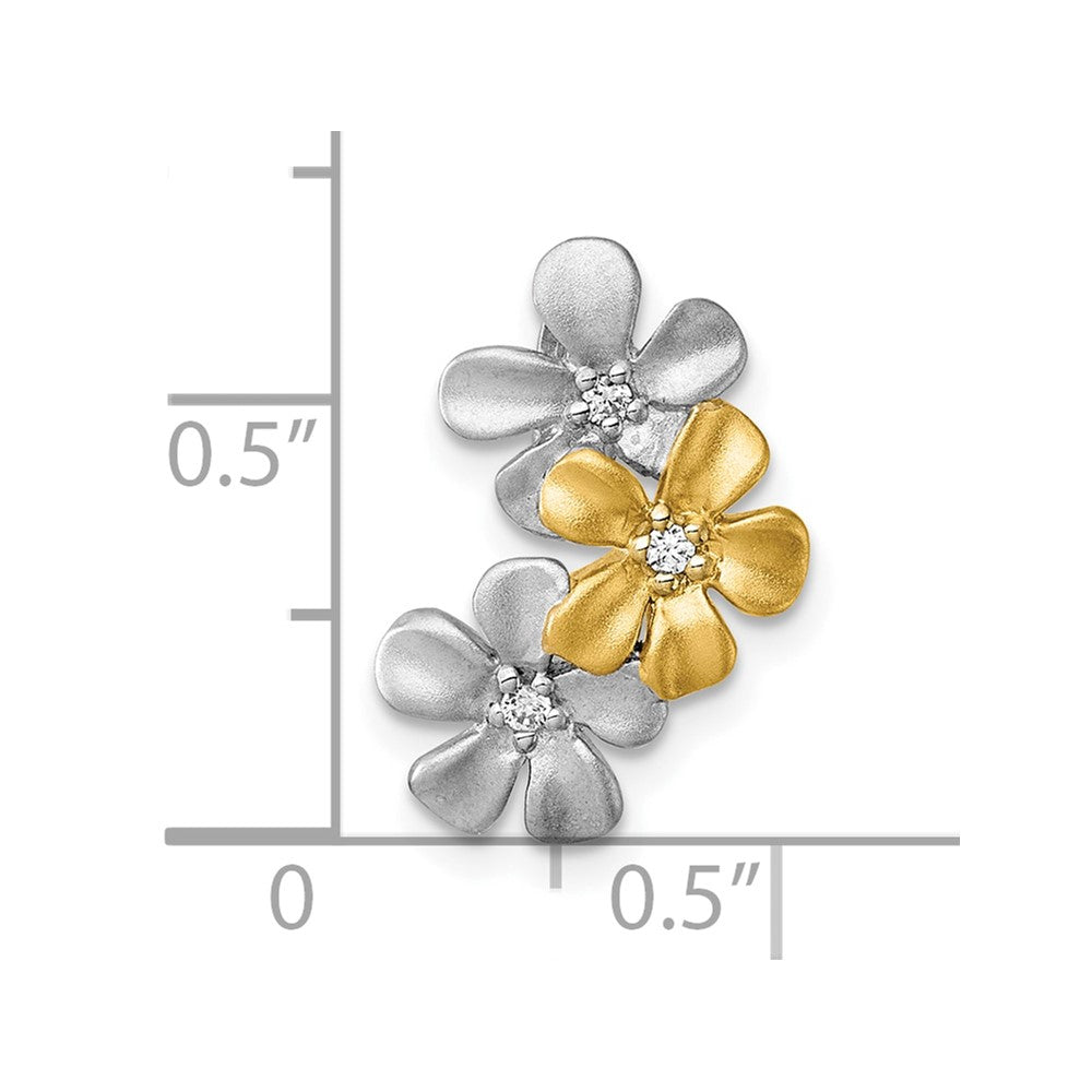 Sterling Silver Rhodium-plated and Gold-plated with CZ Three Flowers Chain Slide Pendant QG7230P