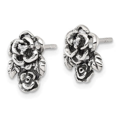 QG7232E Sterling Silver Antiqued Polished CZ Flowers Post Earrings