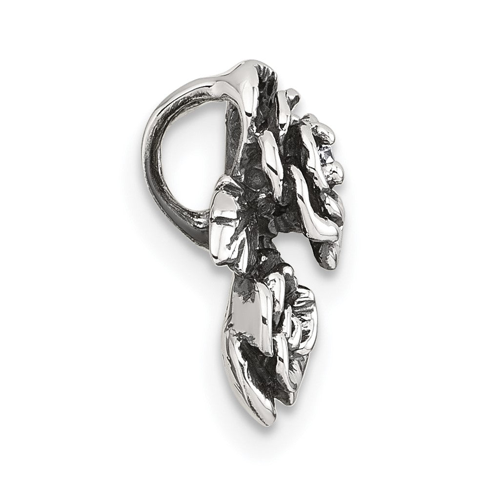 Sterling Silver Antiqued Polished CZ Flowers Chain Slide Pendant QG7232P