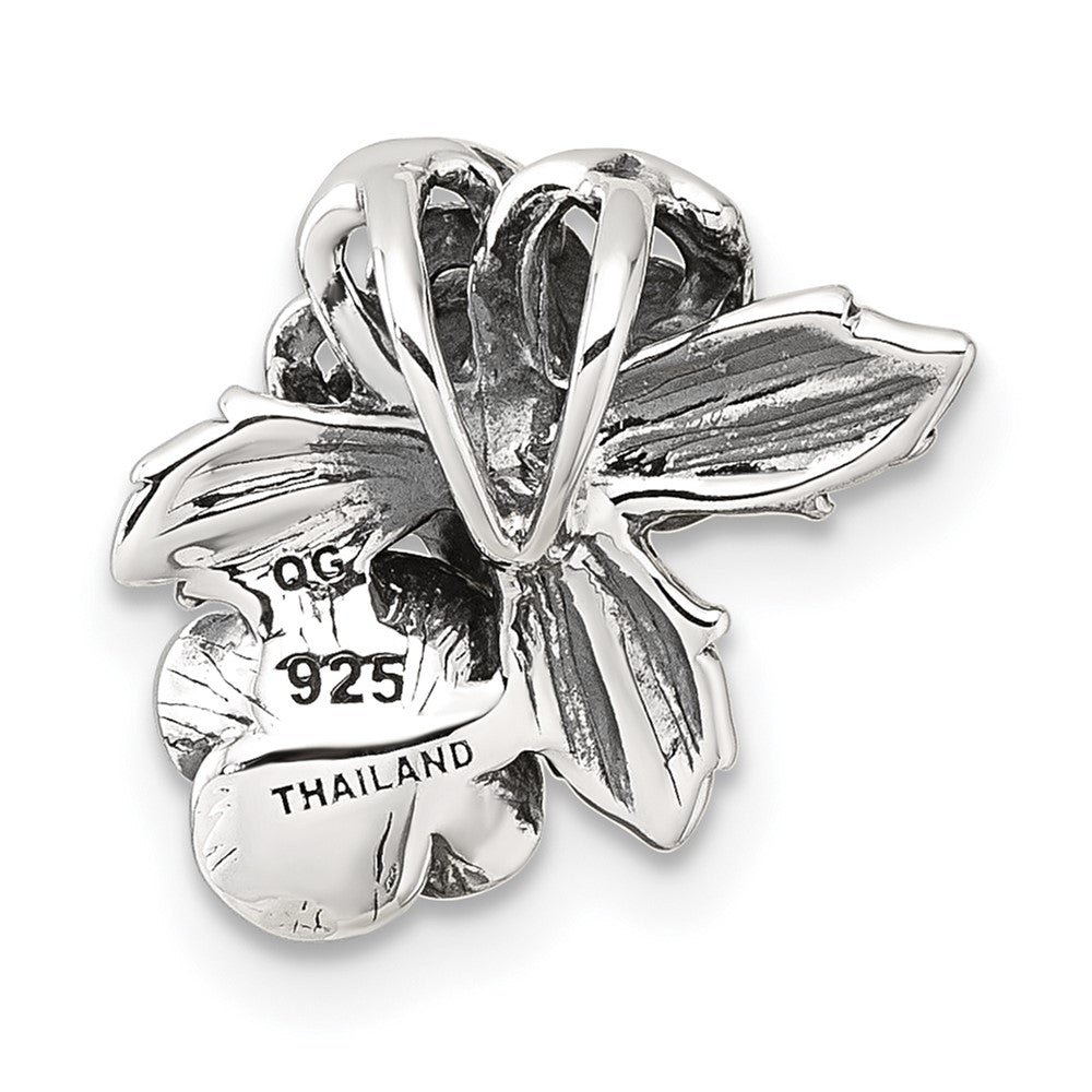Sterling Silver Antiqued Polished CZ Flowers Chain Slide Pendant QG7232P