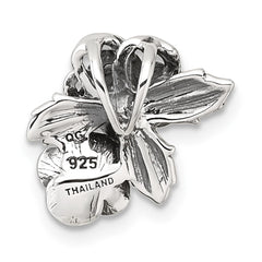 Sterling Silver Antiqued Polished CZ Flowers Chain Slide Pendant QG7232P