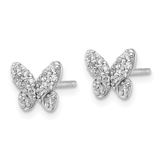 QG7236E Sterling Silver Rhodium-plated Polished CZ Butterfly Post Earrings