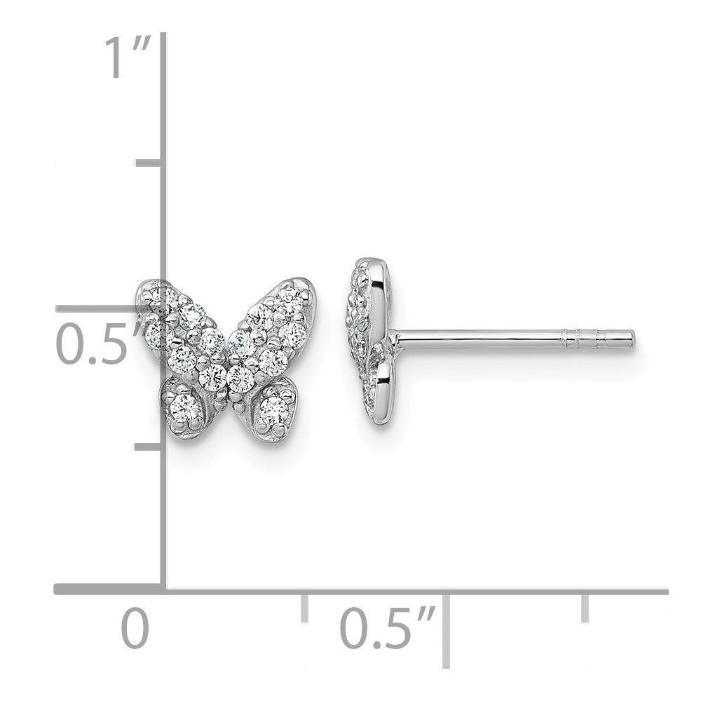 QG7236E Sterling Silver Rhodium-plated Polished CZ Butterfly Post Earrings
