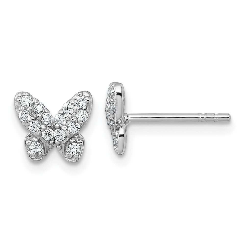 QG7236E Sterling Silver Rhodium-plated Polished CZ Butterfly Post Earrings