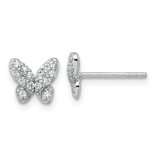 QG7236E Sterling Silver Rhodium-plated Polished CZ Butterfly Post Earrings