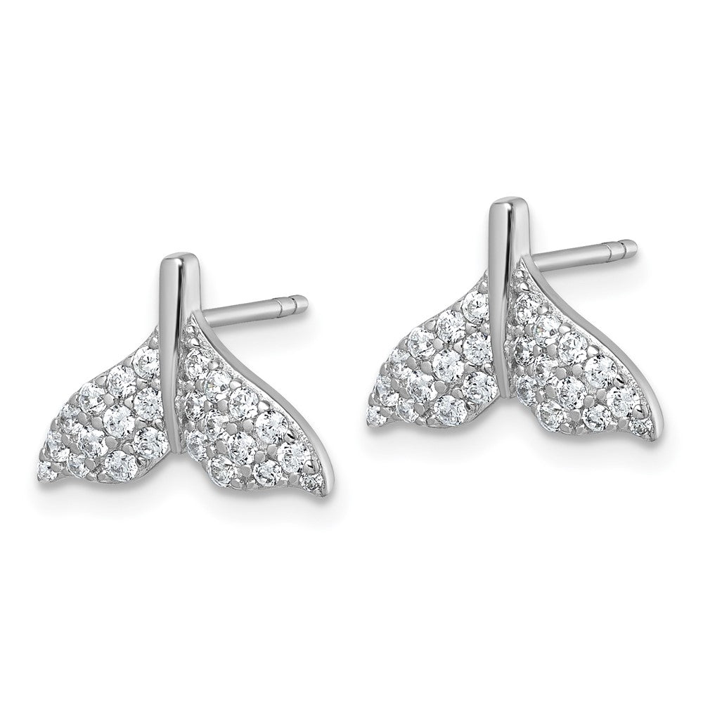 QG7240E Sterling Silver Rhodium-plated CZ Whale Tail Post Earrings
