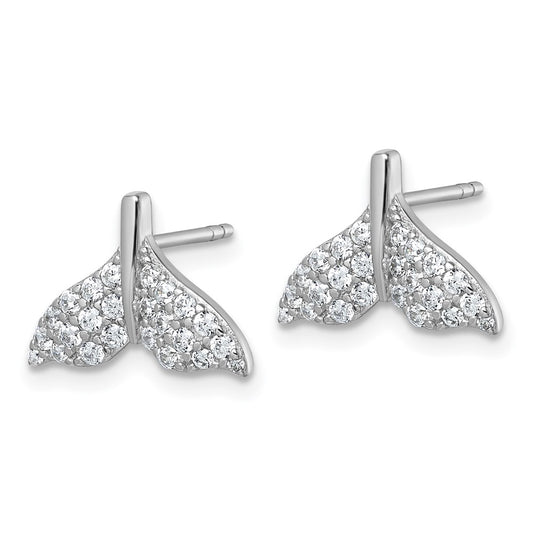 QG7240E Sterling Silver Rhodium-plated CZ Whale Tail Post Earrings