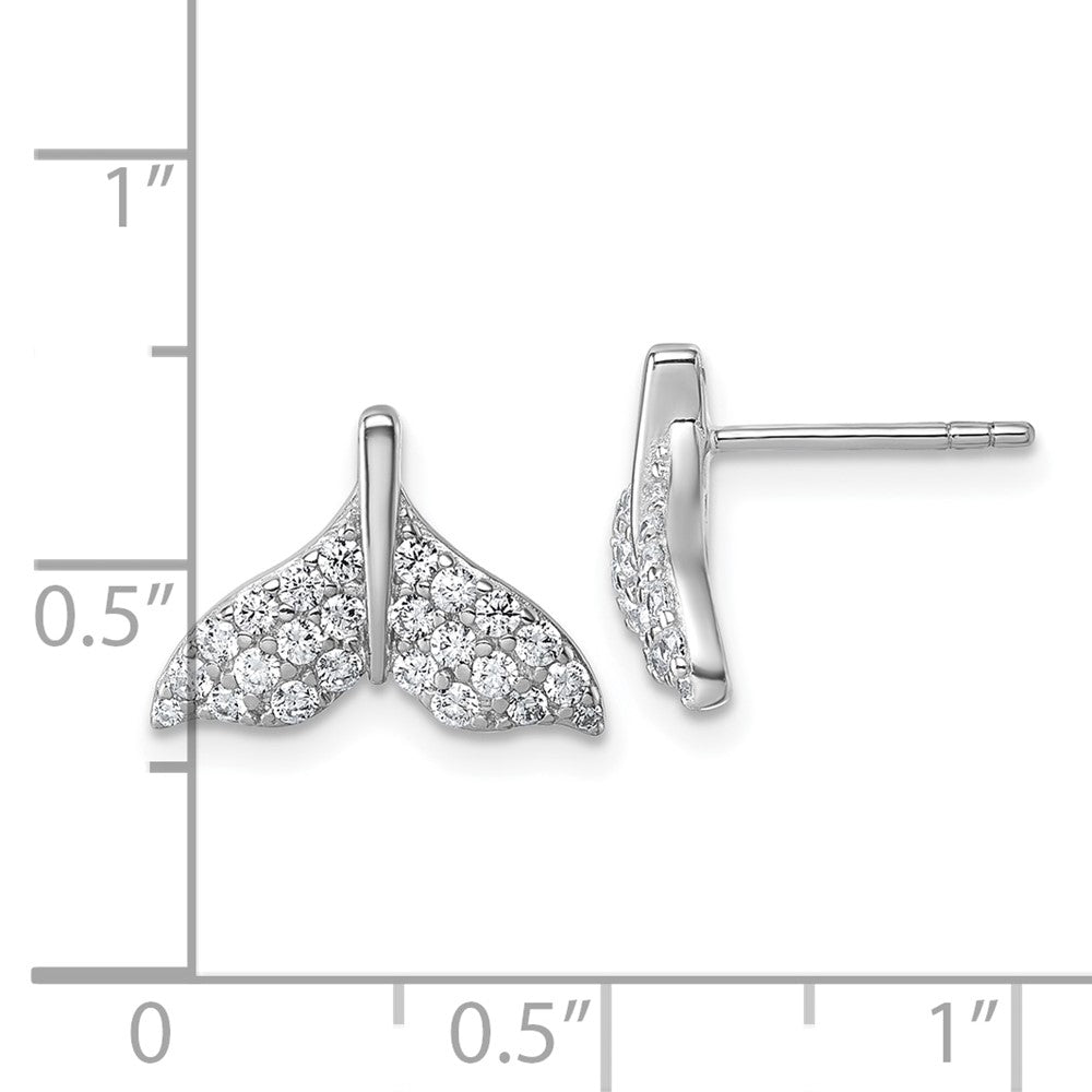 QG7240E Sterling Silver Rhodium-plated CZ Whale Tail Post Earrings