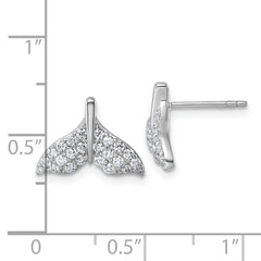 QG7240E Sterling Silver Rhodium-plated CZ Whale Tail Post Earrings
