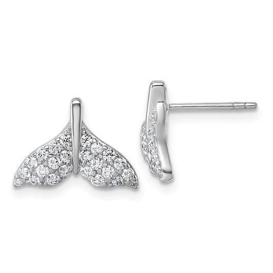 QG7240E Sterling Silver Rhodium-plated CZ Whale Tail Post Earrings