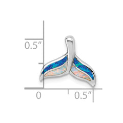 Sterling Silver Rhodium-plated Polished Lab Created Opal Whale Tail Chain Slide Pendant QG7241P