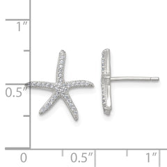 QG7243E Sterling Silver Polished CZ Starfish Post Earrings