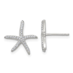 QG7243E Sterling Silver Polished CZ Starfish Post Earrings