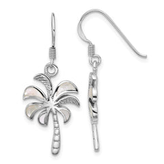 QG7244E Sterling Silver Rhodium-plated Polished Mother of Pearl Palm Tree Dangle Shepherd Hook Earrings