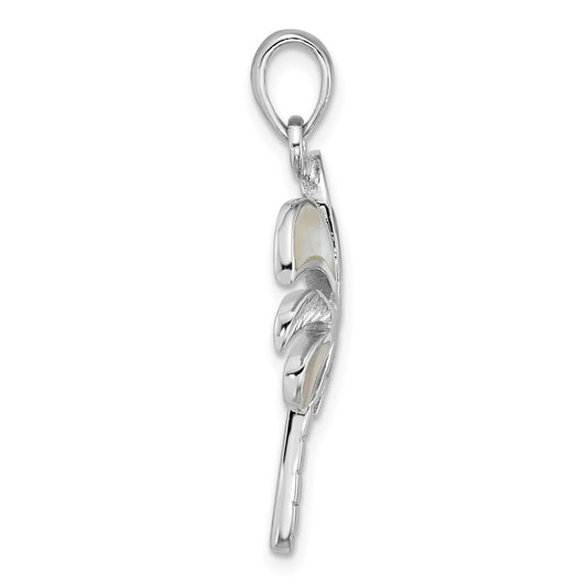 Sterling Silver Rhodium-plated Polished Mother of Pearl Palm Tree Pendant QG7244P