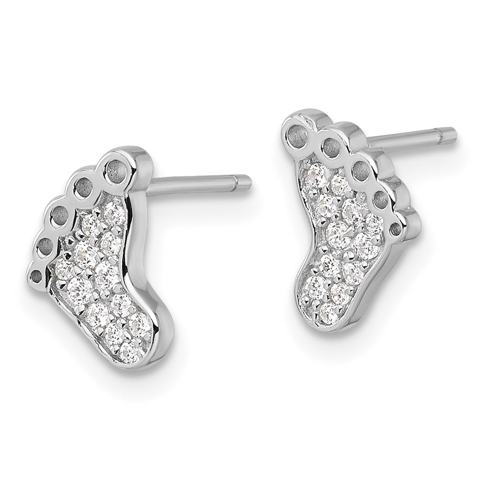 QG7245E Sterling Silver Rhodium-plated Polished CZ Footprints Post Earrings