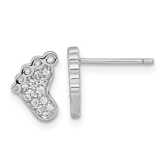 QG7245E Sterling Silver Rhodium-plated Polished CZ Footprints Post Earrings