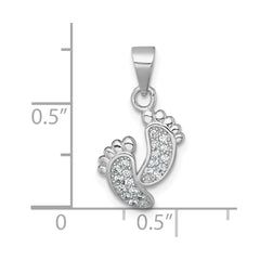 Sterling Silver Rhodium-plated Polished CZ Footprints Pendant QG7245P