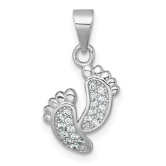 Sterling Silver Rhodium-plated Polished CZ Footprints Pendant QG7245P