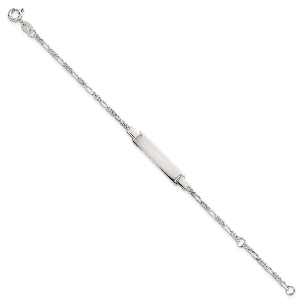 Sterling Silver Polished Figaro Link Childrens 5.5 inch with 1 inch Extension ID Bracelet QG7246-5.5
