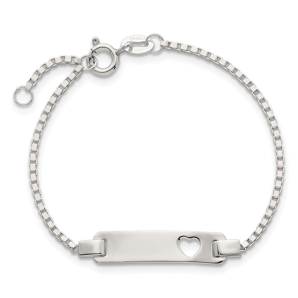 Sterling Silver Polished Cut-out Heart Box Link Childrens 5.5 inch with 0.5 inch Extension ID Bracelet QG7251-5.5