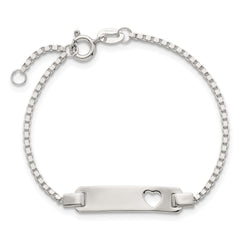 Sterling Silver Polished Cut-out Heart Box Link Childrens 5.5 inch with 0.5 inch Extension ID Bracelet QG7251-5.5