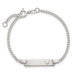 Sterling Silver Polished Raised Heart Curb Link Childrens 5.5 inch with 0.5 inch Extension ID Bracelet QG7252-5.5