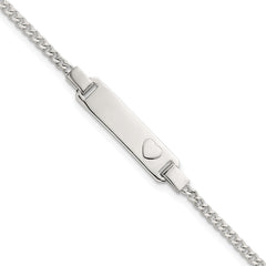 Sterling Silver Polished Raised Heart Curb Link Childrens 5.5 inch with 0.5 inch Extension ID Bracelet QG7252-5.5