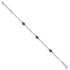 Sterling Silver Polished Red and Black Enameled Ladybugs 6 inch with 1 inch extension Childrens Bracelet QG7253-6