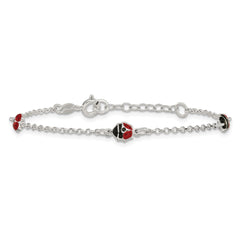 Sterling Silver Polished Red and Black Enameled Ladybugs 6 inch with 1 inch extension Childrens Bracelet QG7253-6