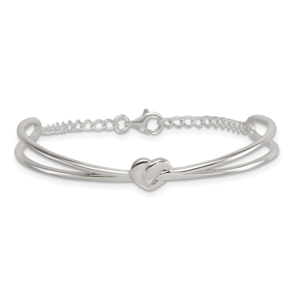 Sterling Silver Polished Twisted Heart Childrens Cuff Bracelet with Safety Chain QG7255