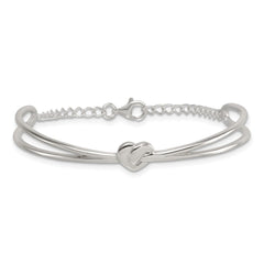 Sterling Silver Polished Twisted Heart Childrens Cuff Bracelet with Safety Chain QG7255