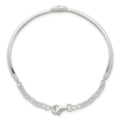 Sterling Silver Polished Twisted Heart Childrens Cuff Bracelet with Safety Chain QG7255
