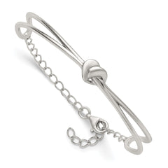 Sterling Silver Polished Twisted Heart Childrens Cuff Bracelet with Safety Chain QG7255
