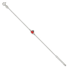 Sterling Silver Polished Red and Black Enameled Ladybug Childrens 5.5 inch with 1 inch Extension Bracelet QG7279-5.5