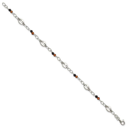 Sterling Silver Polished and Beaded Garnet and Spinel Fancy Link 7.5 inch Bracelet QG7280-7.5