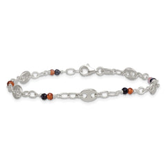 Sterling Silver Polished and Beaded Garnet and Spinel Fancy Link 7.5 inch Bracelet QG7280-7.5