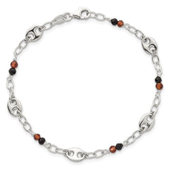 Sterling Silver Polished and Beaded Garnet and Spinel Fancy Link 7.5 inch Bracelet QG7280-7.5