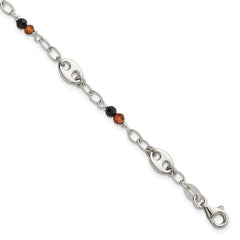Sterling Silver Polished and Beaded Garnet and Spinel Fancy Link 7.5 inch Bracelet QG7280-7.5