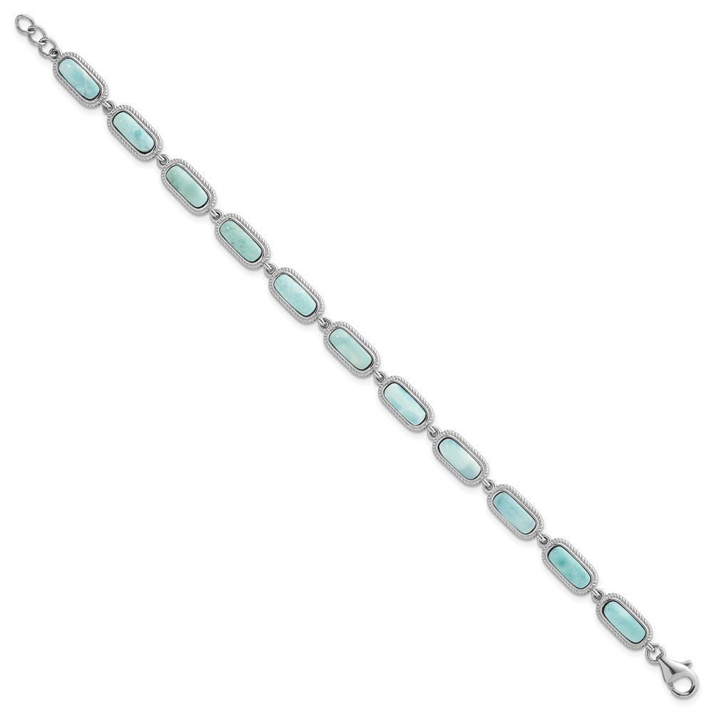 Sterling Silver Rhodium-plated Polished and Twisted Fancy Larimar 7.5 Inch with .25 Inch Extension Bracelet QG7281-7.5