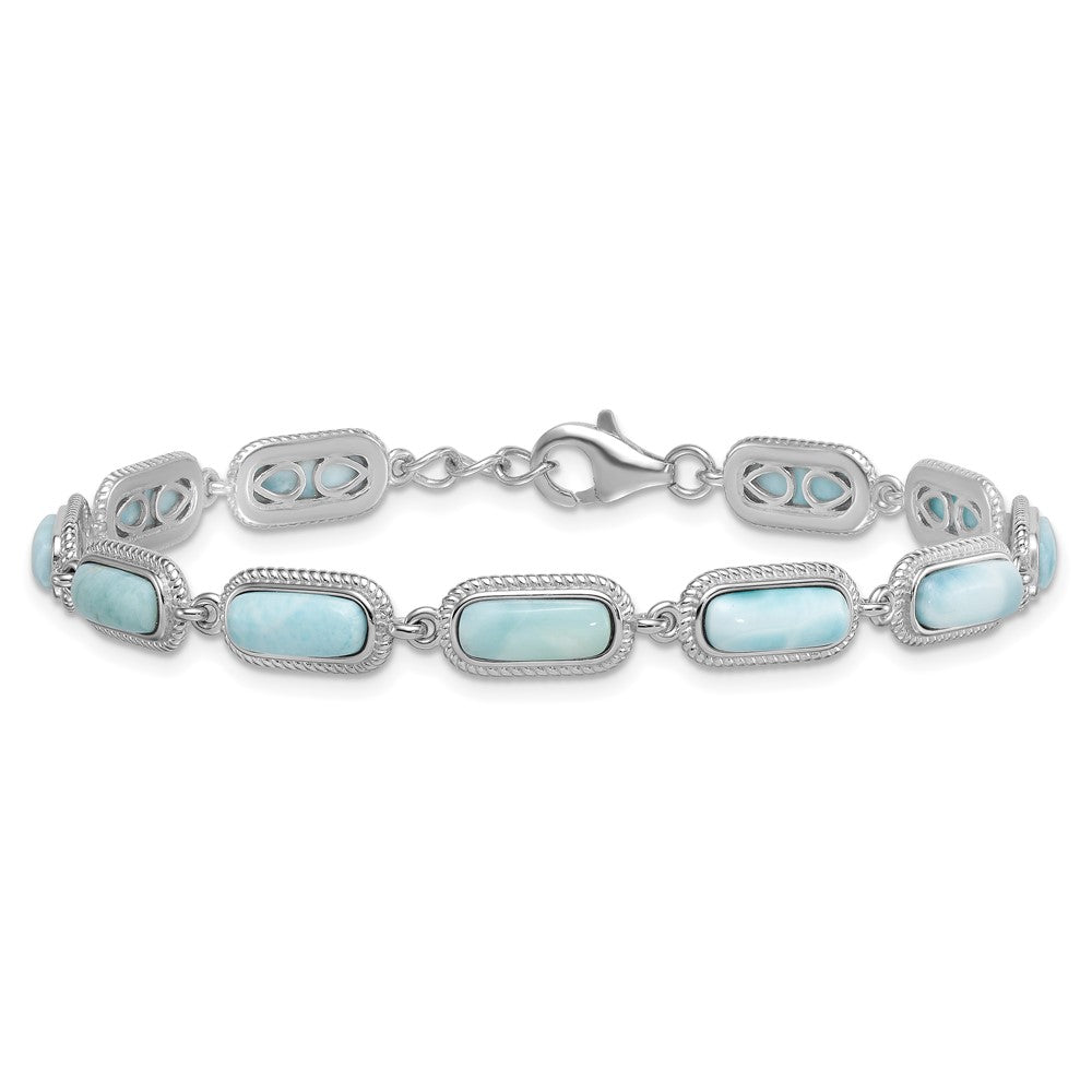Sterling Silver Rhodium-plated Polished and Twisted Fancy Larimar 7.5 Inch with .25 Inch Extension Bracelet QG7281-7.5